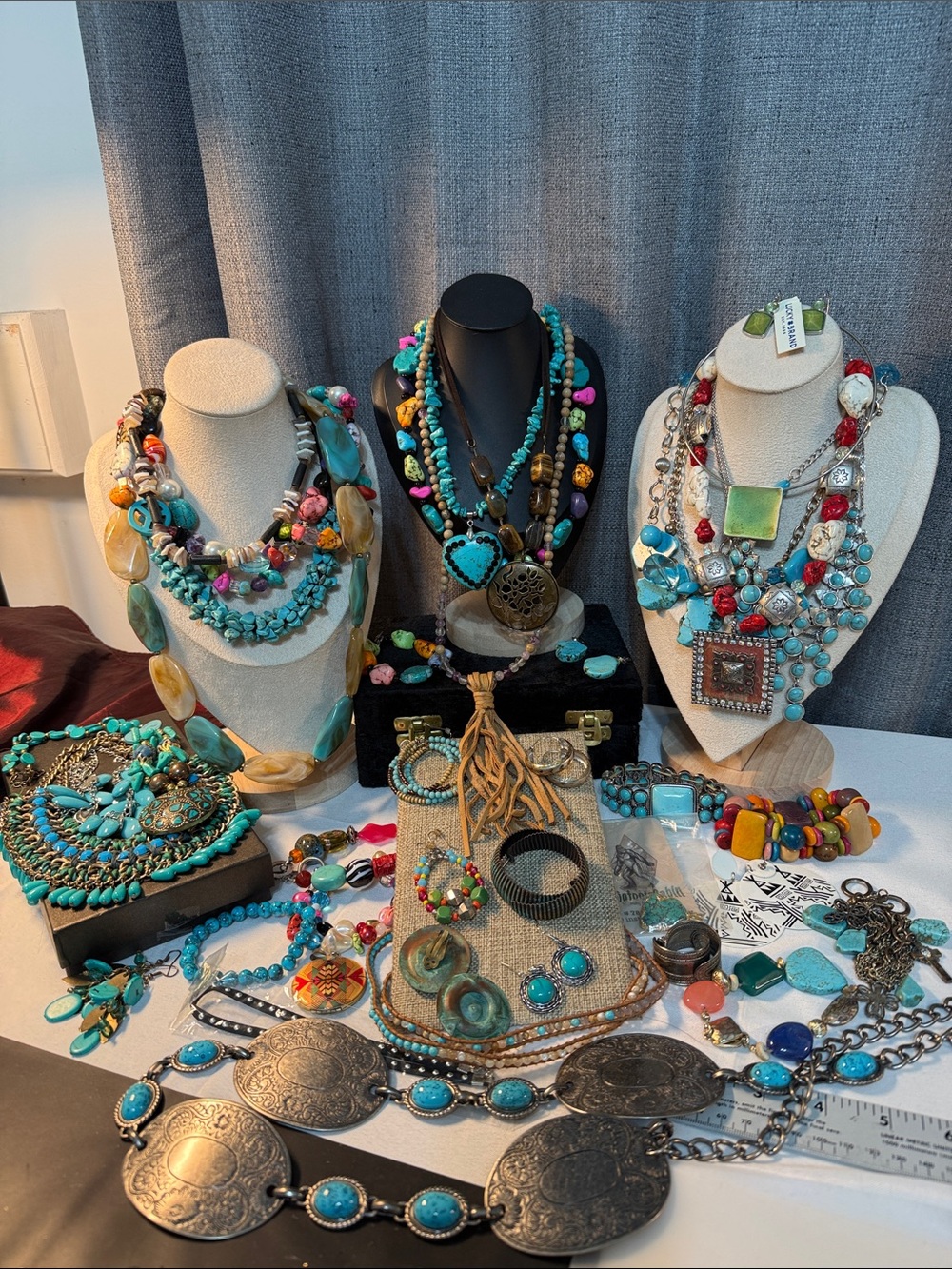 Reseller 35 pieceBoho Turquoise chunky Statmnt Necklaces Bracelets earring belt